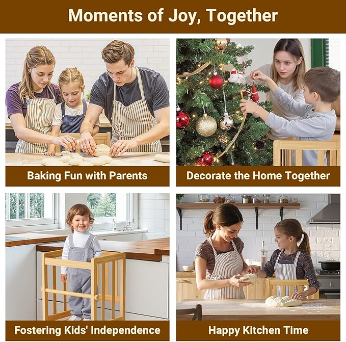 COSYLAND Kitchen Step Stool for Toddlers – Stable A-Frame Design Kids Standing Tower with Protective Crossbar – Wooden Learning Stool for Kitchen Island Counter, Bathroom (Natural)