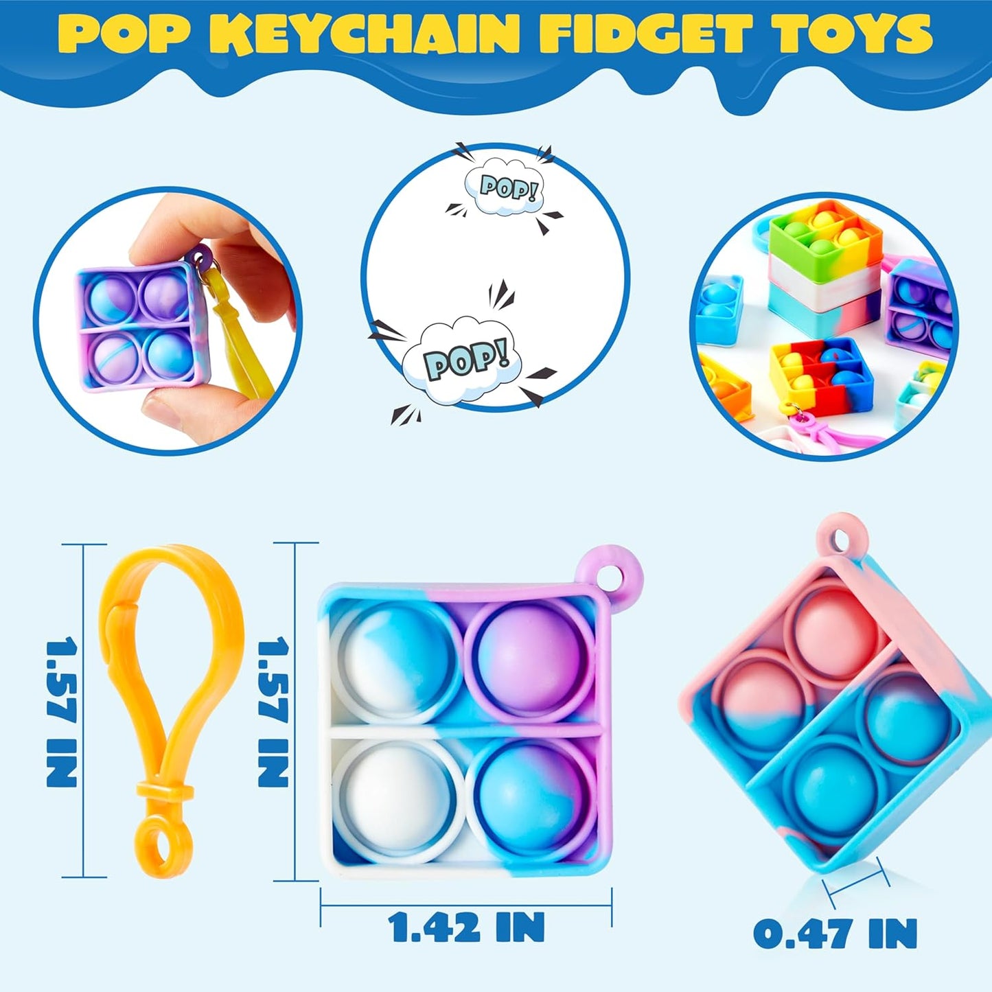 JOYIN Square Pop Fidget Keychain Mini Fidget Toys Bulk 30 Pack Party Favors for Kids 4-8,8-12 Years Kids, Goodie Bag Stuffers Fidgets for Classroom Prizes Sensory Fidget Toy Packs
