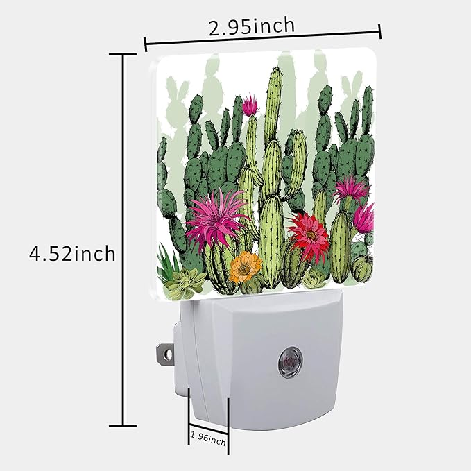 Green Succulents and Cactus Plants Night Light Plug into Wall with Dusk to Dawn Sensor Cute Nightlight for Kid Girls Boys Women Men Room Decor, Hallway, Kitchen, Bathroom, Nursery, Stairs