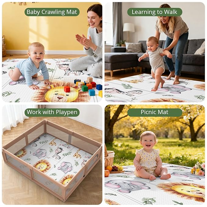 71x59 Foldable Foam Baby Play Mat for Floor, Babies Activity Tummy Time Playmat, Kids Non Toxic Foam Thick Play Mat for Baby, Toddlers, Waterproof & Anti-slip Crawling Mats