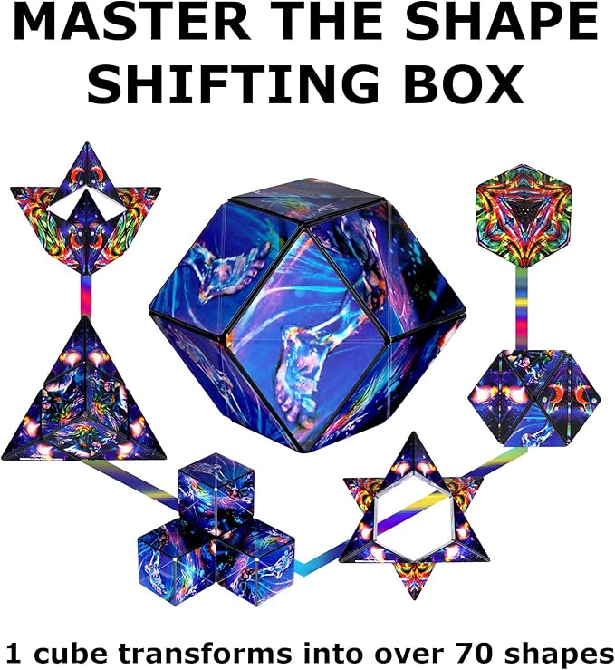 SHASHIBO Shape Shifting Box - Award-Winning Fidget Toy w/ 36 Rare Earth Magnets - Fidget Cube Transforms Into Over 70 Shapes, Sensory Toy Gift for Kids, Teens, and Adults (Cosmic Surfer)