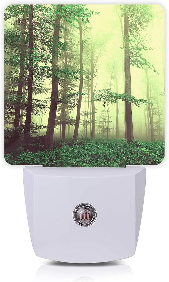 Misty Forest Night Light,Fantasy Green Tree Night Lights Plug into Wall with Dusk to Dawn Light Sensors 0.5W Dim Night-Lights for Bedroom
