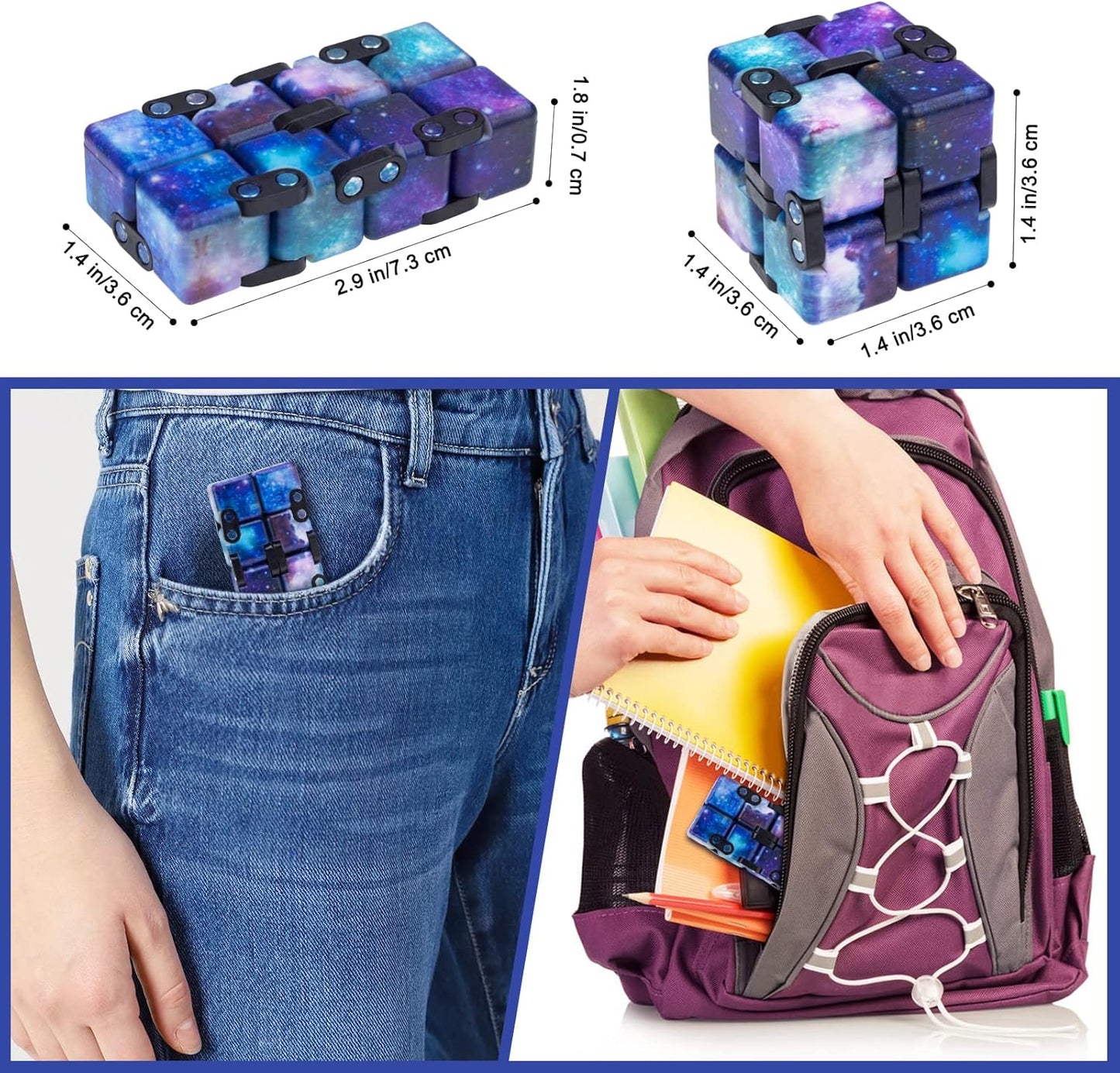Infinitycube Fidget Toy Stress Relieving Fidgeting Game for Kids and Adults,Cute Pocket-sized Unique Gadget for Anxiety Relief and Kill Time (Mini Galaxy)
