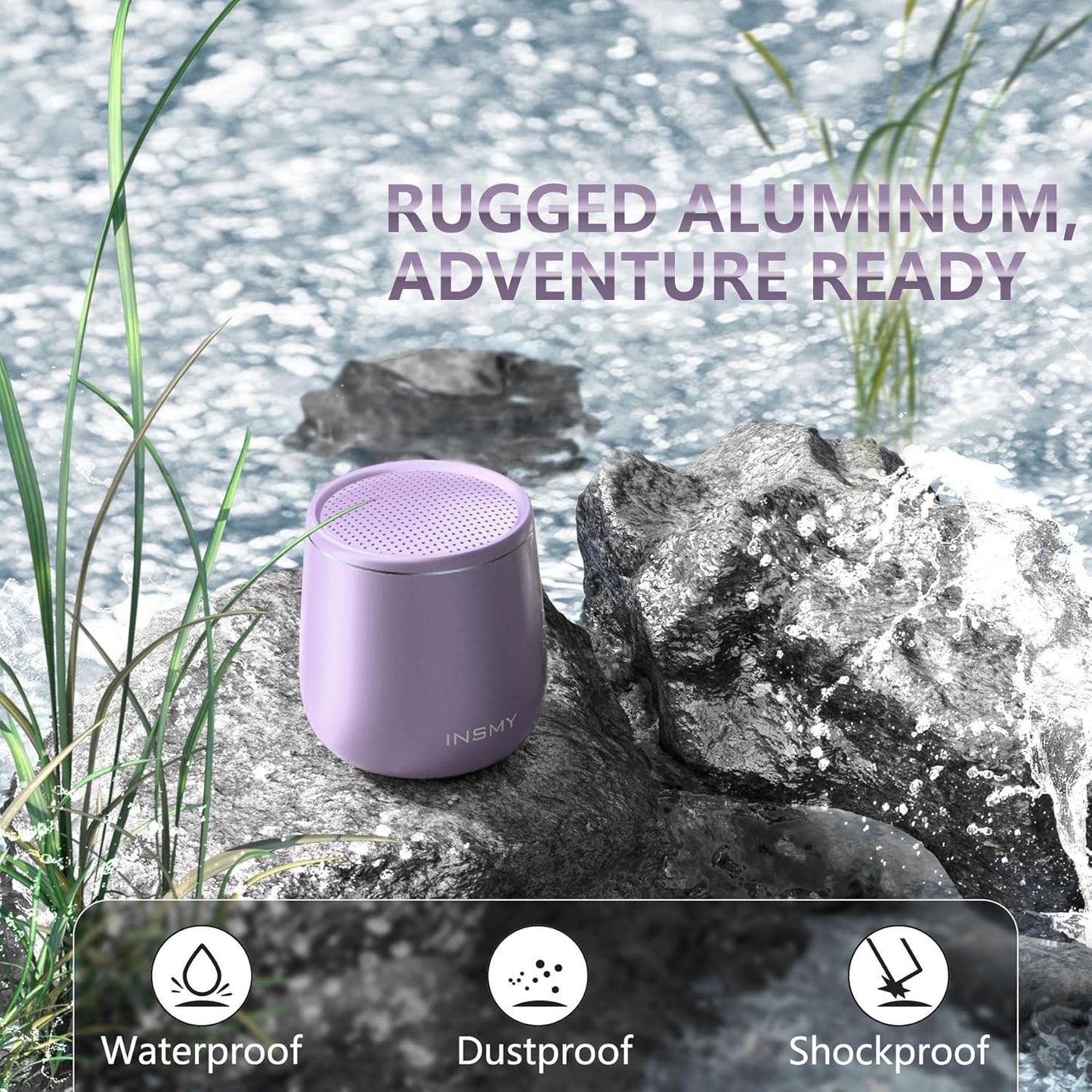 INSMY C17-MAX, Waterproof Small Bluetooth Speaker, Rich Audio, Pairing, Portable, Handheld, Purple