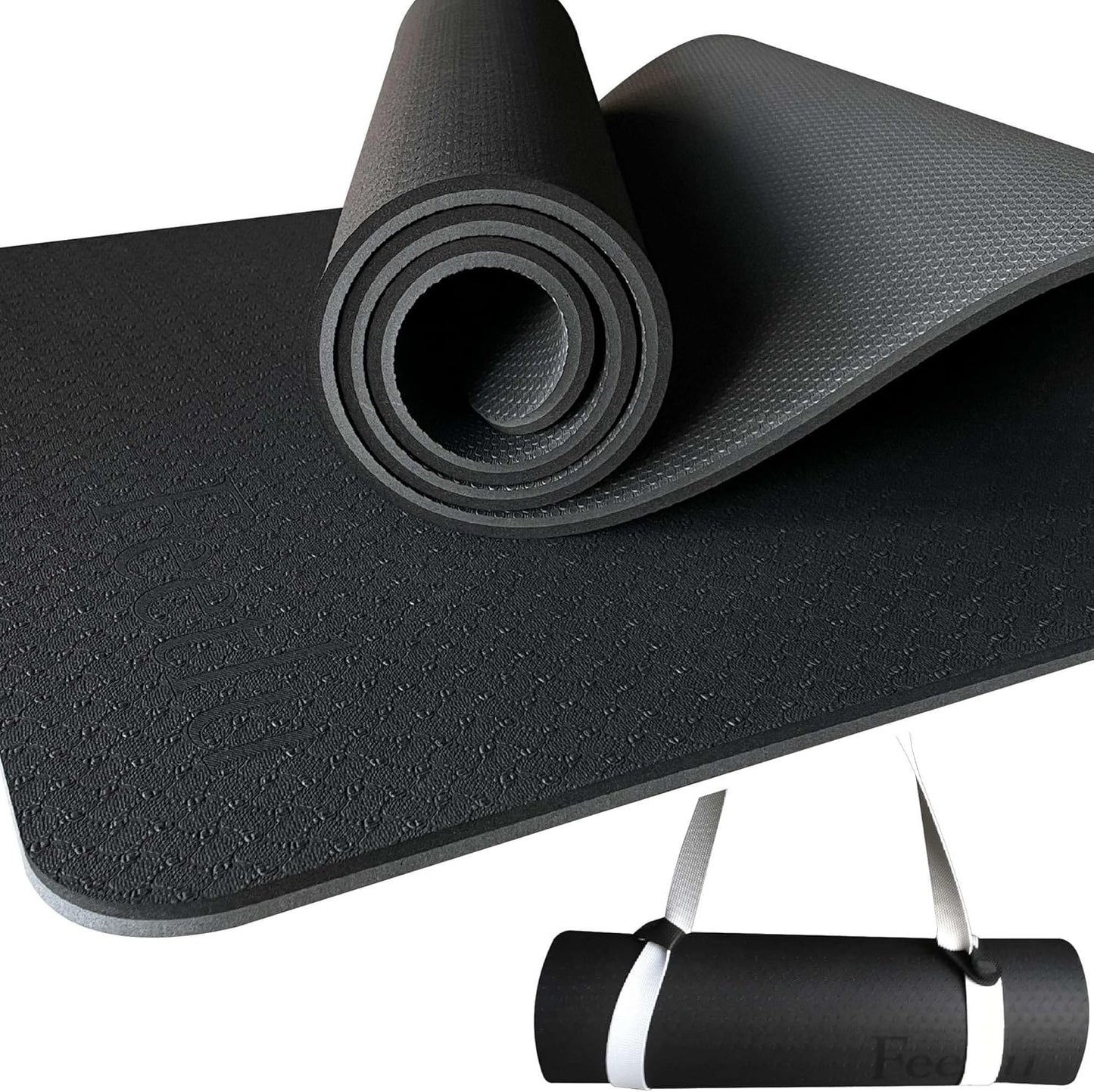 Extra Thick Exercise Yoga Mat with Strap - 2/5 Inch (10MM), Non-Slip Workout Mat for Yoga, Pilates, and Floor Exercises