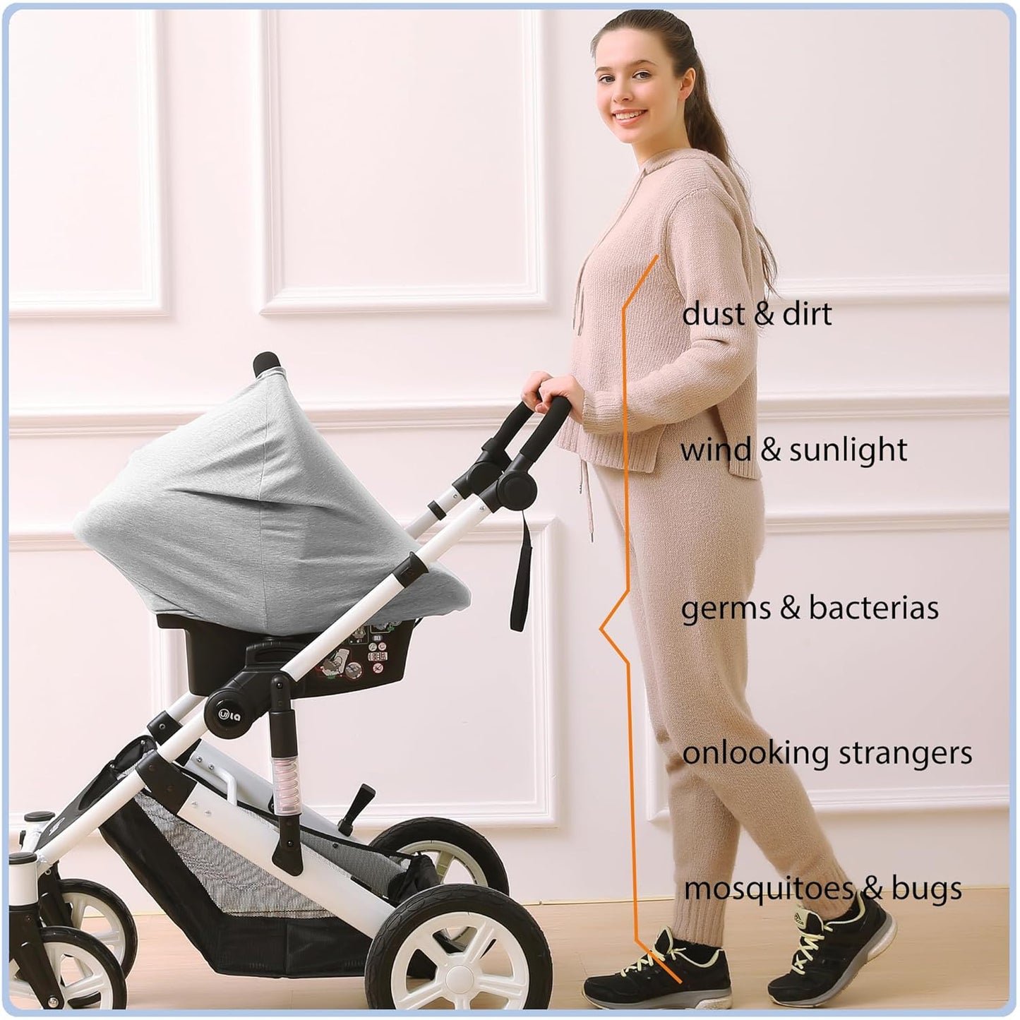 Car Seat Covers Baby - Multi-use Cover Carseat Canopy, Breathable Breastfeeding Cover, Car Seat Covers for Bbies, Boys & Girls Shower Gifts (Knit Grey)