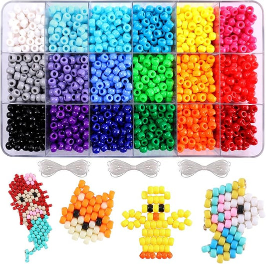 2600+pcs Pony Beads Kit 18 Color Rainbow Plastic Multicolor Pony Bead Bulk with Elastic String Hair Beads DIY Crafts Jewelry Making Kit for Bracelets Necklaces Key Chain