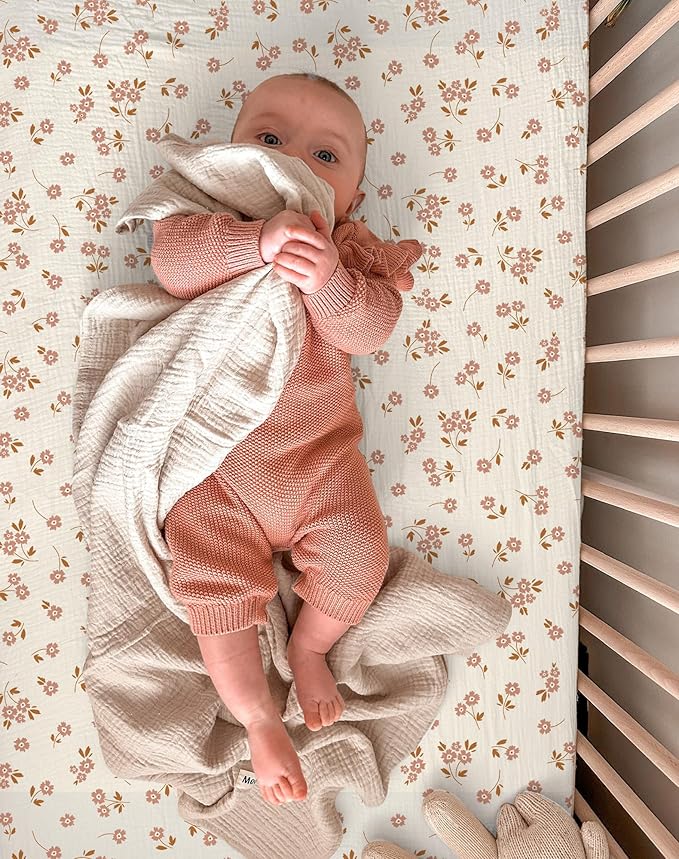 Crib Sheets for Baby Boy Girl 2 Pack, Fitted Crib Mattress Sheet 28" x 52", Muslin Toddler Bedding with Neutral Style, Nursery Bedding Essentials (Floral & Pink)