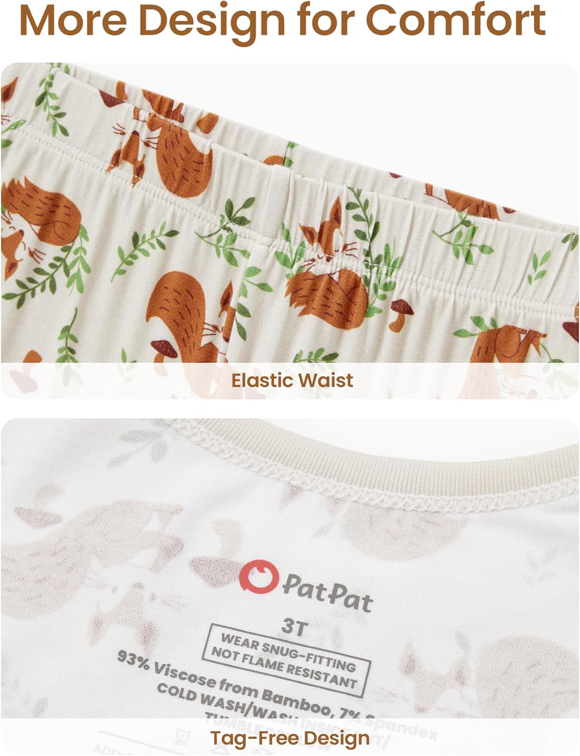 PATPAT Bamboo Viscose Pajama Set for Toddlers with Improved Tensile Strength, Snug Fit Pjs Sleeper for Baby Boys Girls Kids