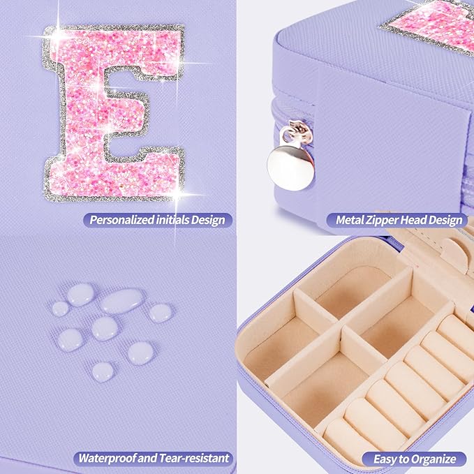 Travel Essentials for Women - Travel Accessories Travel Stuff,Mini Jewelry Organizer Jewelry Case for Traveling,Cute Personalized Jewelry Box,Birthday Gifts for Girls Women | Lavender,E