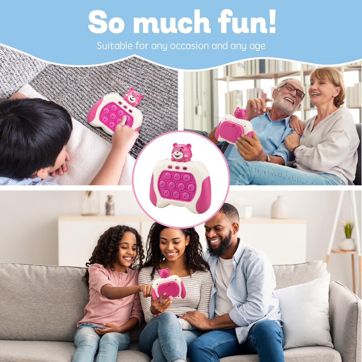 Fast Push Game,Light up pop Game Light up Fidget Toy,Fast Quick Push Bubble Game,pop pro Light up Game,Quick Push pop Game Birthday Xmas Gifts for Boys Girls Adults (Strawberry Bear:Rose Red)