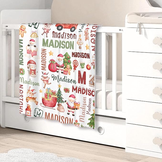 Personalized Baby Blanket for Girls Boys Kids Christmas Custom Baby Blanket with Name Throw Birthday Gift for Toddlers Infants Shower Newborns Nursery Stroller Crib Bed Decor