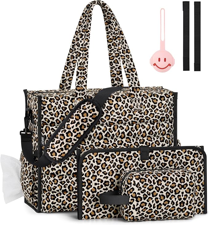 IBFUN Diaper Bag Tote for Baby - Large Baby Bag 4Pcs with Waterproof Changing Pad Pacifier Case, Travel Hospital Mommy Bag