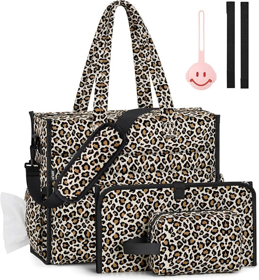 IBFUN Diaper Bag Tote for Baby - Large Baby Bag 4Pcs with Waterproof Changing Pad Pacifier Case, Travel Hospital Mommy Bag