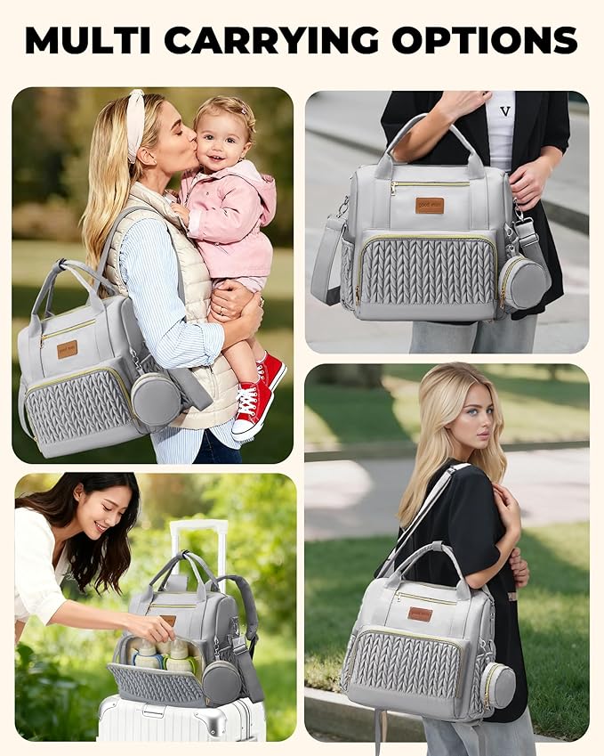 Backpack Diaper Bag,Stylish Waterproof Baby Diaper Bags with Changing Pad,Insulated Pockets,Multi-Function Travel Diaper Backpacks,Newborn Essentials, Grey