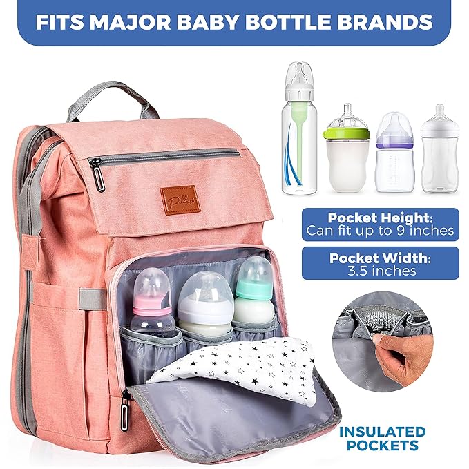 PILLANI Baby Diaper Bag Backpack - Large Bag for Boys & Girls, Waterproof Diaper Backpack - Travel Diaper Bags w/Changing Pad, Baby Registry Search & Shower Gifts - Essentials Must Haves Newborn Stuff