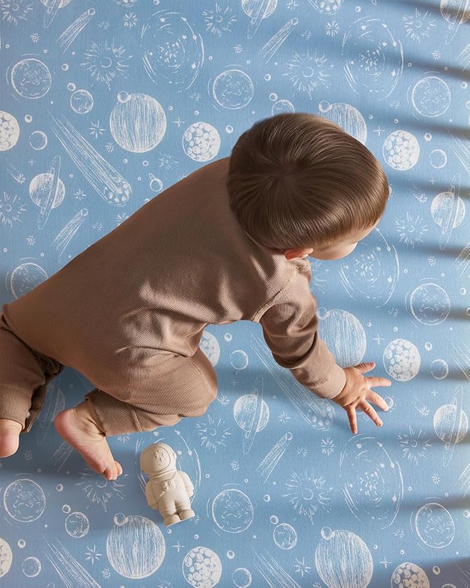 Pack and Play Sheets Fitted 3 Pack, Mini Crib Sheets for Pack N Play Mattress Stretchy Portable Playard Sheets, Soft Breathable Green Gray Constellation