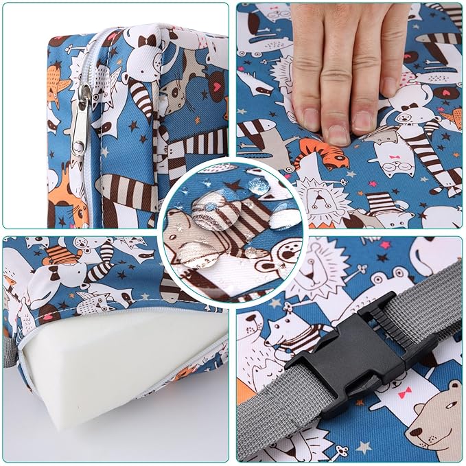 Zicac Portable Toddler Booster Seat for Dining Table, Safer Non-Slip Kids Booster Seat with Double Adjustable Straps, Washable Detachable Strong Support Increasing Cushion for Child (White Blue)