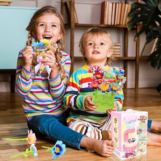 Autotechnx 216PCS Fabric Flower Bouquets Toys, Arts and Crafts for Kids Ages 3-12, DIY Flower Bouquet Kit, Girls & Boys Birthday Gift Ideas, Creative Preschool Learning Educational Toys