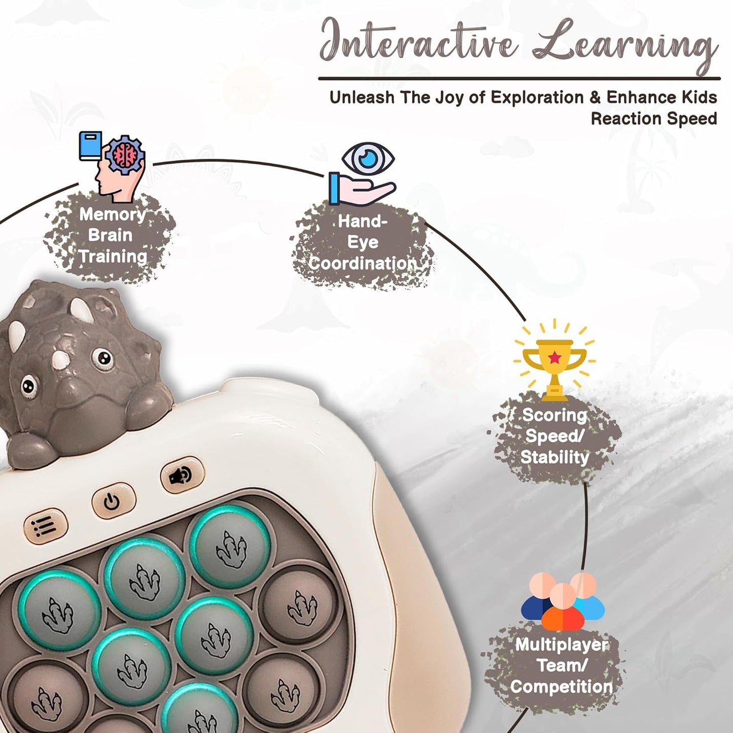 Triceratops Quick Push Pop Game It Fidget Toys Pro for Kids Adults, Handheld Game Fast Puzzle Game Machine, Push Bubble Stress Toy, Party Favors, Birthday Gifts for Boys and Girls (Triceratops)