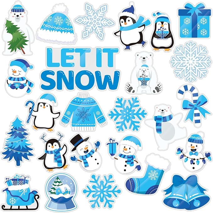 MARFOREVER 50 PCS Winter Gel Window Clings, Reusable Snowman Penguin Snowflake Thick Gel Clings Decals for Christmas Kids Gift Toddlers Classroom Xmas Party Supplies Window Glass Decoration
