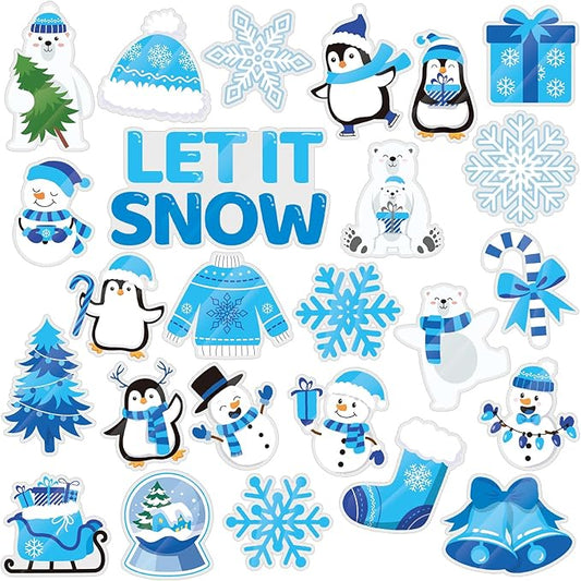 MARFOREVER 50 PCS Winter Gel Window Clings, Reusable Snowman Penguin Snowflake Thick Gel Clings Decals for Christmas Kids Gift Toddlers Classroom Xmas Party Supplies Window Glass Decoration