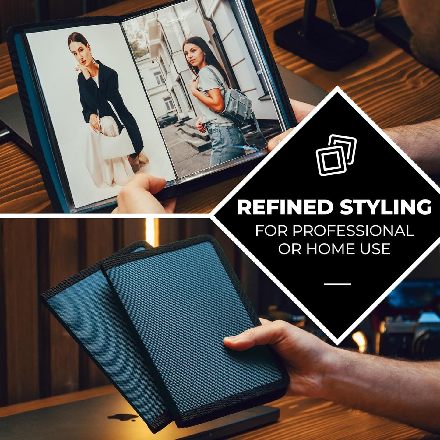 Dunwell Small Photo Album 5x7 (2-Pack, Blue), Mounting Paper, 5 x 7 Photo & Art Portfolio Presentation Binder, 24 Sleeves Display 48 Pages, Professional Picture Book for 5x7 Artwork, Postcards