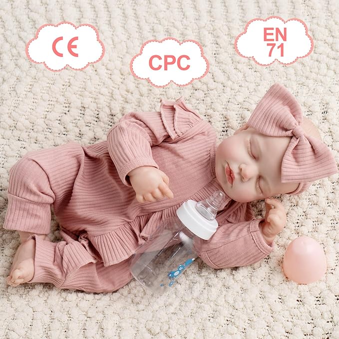 Jirachi Realistic Reborn Baby Dolls, Sleeping Real Life Soft Body Baby Girl, 18 Inch Lifelike Reborn Baby with Pink Clothing Set for Kids 3+