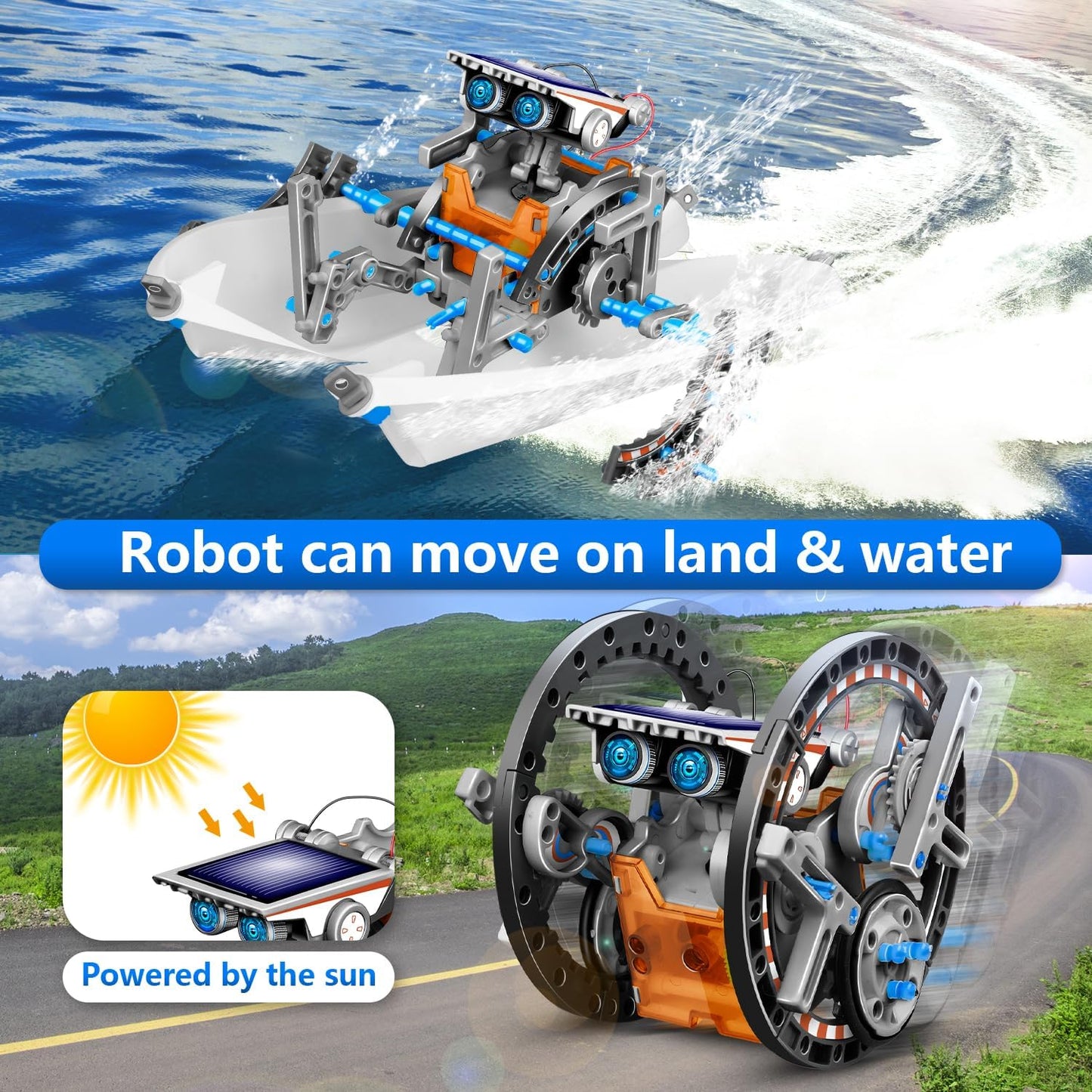 13-in-1 Solar Robot Toys for Ages 8 9 10 11 12 Year Old Boys Girls, STEM Science Kits for Kids Age 8-12, Building Experiments Robotics Kit STEM Projects for Kid Christmas Birthday Gifts (Gray)