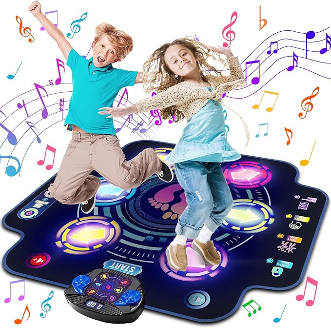 Kids Electronic Dance Pad with Light-up 6-Button & Wireless Bluetooth, Music Dance Game Mat with Built-in Music 9 Levels and 3 Modes, Birthday Gifts, Toys for Girls Ages 4-8, 8-12
