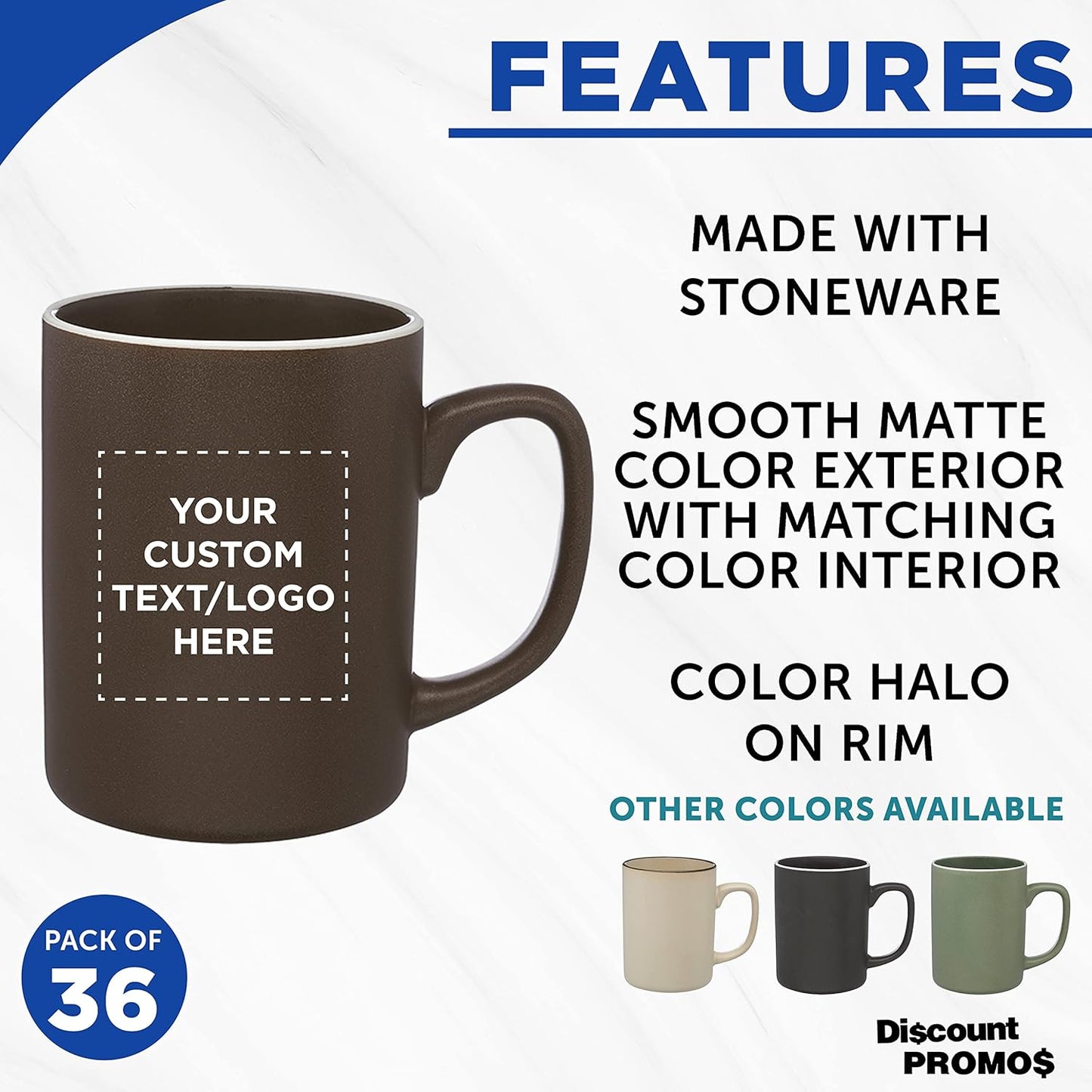 Custom El Grande Matte Ceramic Mugs 20 oz. Set of 36, Personalized Bulk Pack - Perfect for Tea, Espresso, Cappuccino, Hot Cocoa - Dark Brown