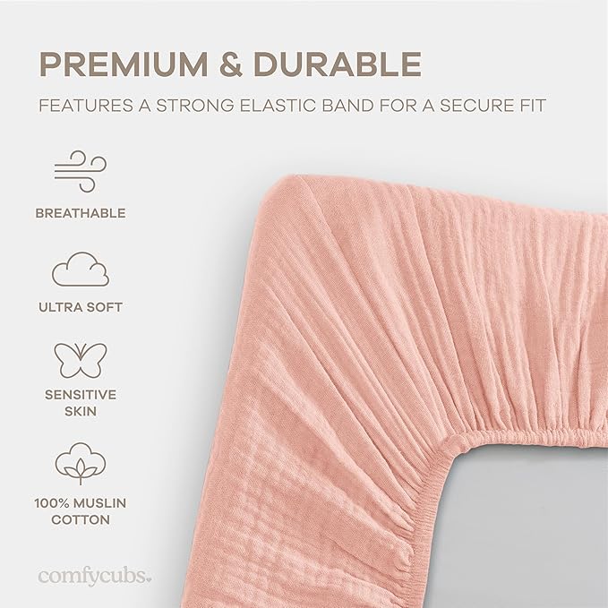 Comfy Cubs Muslin Bassinet Sheet - 100% Soft Cotton Fabric, Breathable & Gentle for Baby’s Sensitive Skin - Universal Fit with Secure Elastic Edging, Gift-Ready Packaging - Lace Pink