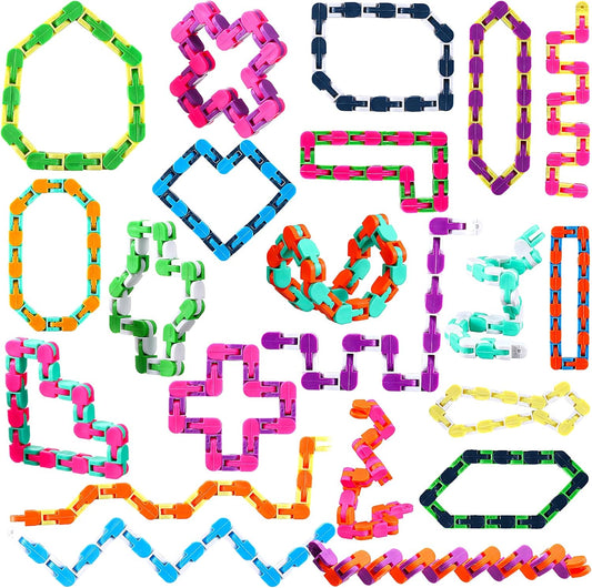 80 Packs Wacky Tracks Fidget 24 Links Finger Sensory Snake Toys Bike Track Chain Toy Chain Fidget Toys Bulk Fidget Toys Snake for Kid Adult Stress Relief Party Classroom Home Travel Multi Color