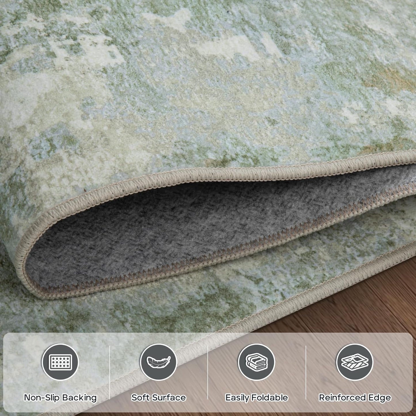 4x6 Area Rugs for Living Room Rug Washable: Modern Large Rug for Dining Room Bedroom Carpet Non Slip Low Pile 4 by 6 Indoor Abstract Nursery Home Office Green