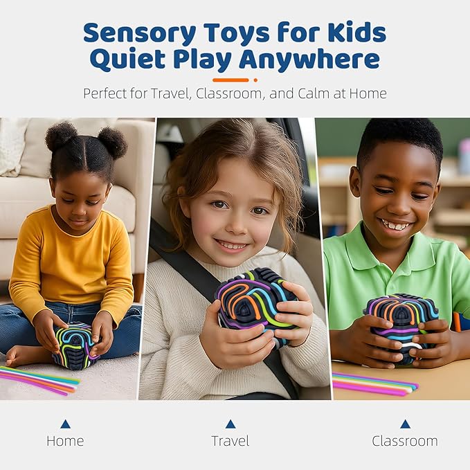 3D Sensory Activity Board for Kids – Silicone Fidget Toy Cube | Sensory Toys for Toddlers, Autism, ADHD, Anxiety | STEM Travel Toy for Boys and Girls Ages 3+