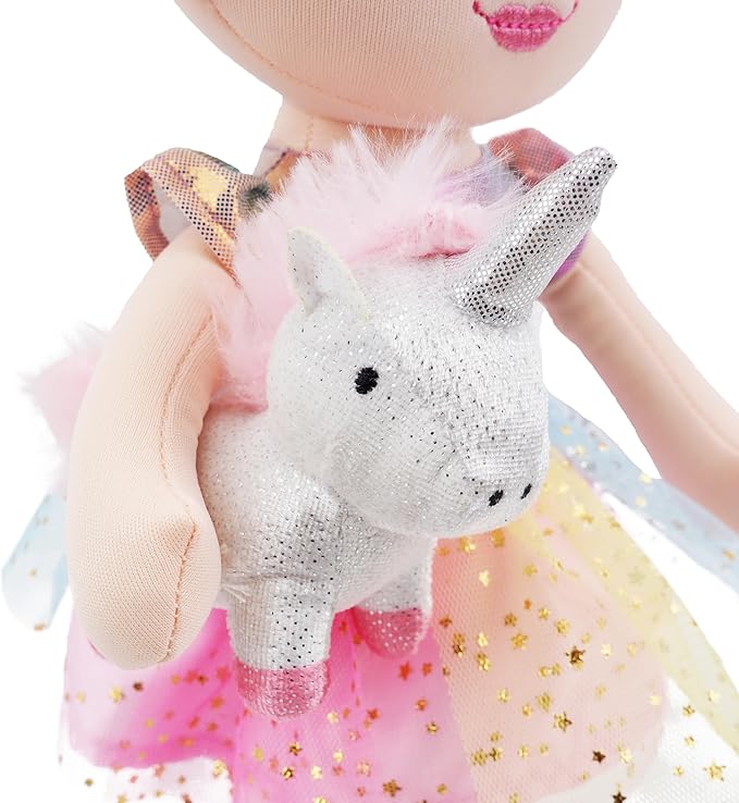 June Garden 15" Playmate Buddies - Plush Doll Zoey with Her Stuffed Animal Companion Unicorn Sparkle for Kids 1 Year and Up