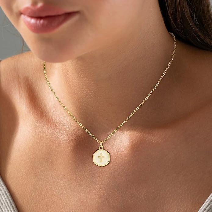 Cross Necklace for Women Trendy - Dainty 18K Real Gold Plated Minimalist Cross Necklace Non Tarnish Waterproof Trendy Cute Simple Small Necklaces Easter Christian Religious Faith Jewelry Gifts