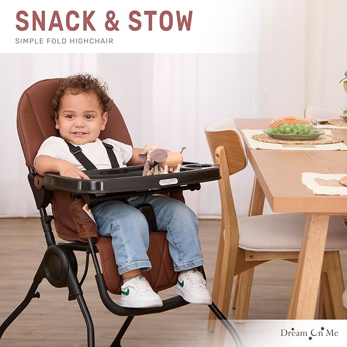 Dream On Me Snack and Stow Highchair | Adjustable Feeding Chair with Removable Tray, Lightweight, Foldable Design, Easy to Clean, Perfect for Toddlers & Infants