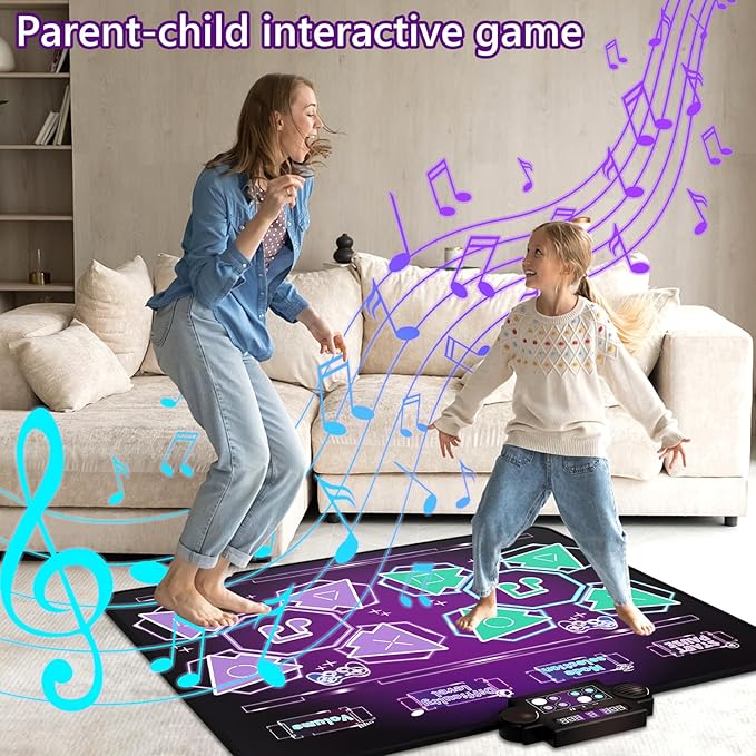 Kids Dance Mat Toys - 2-Player Dance Pad Gifts for Girls Boys Toddlers 3 4 5 6 7 8 9 + Year Old Electronic Dancing Mat Floor Games Toy with Music Light Christmas Birthday Gift (Purple)