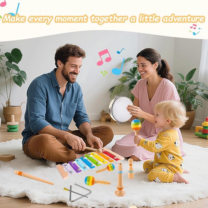 Montessori Toys for 1 Year Old, 6 Types Musical Instruments for Toddlers 1-3, Educational Baby Drum Set with Xylophone & Maracas, First Birthday Gifts for Boys Girls, Christmas Learning Toys