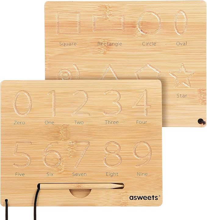 Asweets Montessori Wooden Number Practicing Board, Double-Sided Tracing Board and Shape RecognitionTool to Writing 123 Educational Toy Game for Preschool 3 4 5 Years Old Gifts