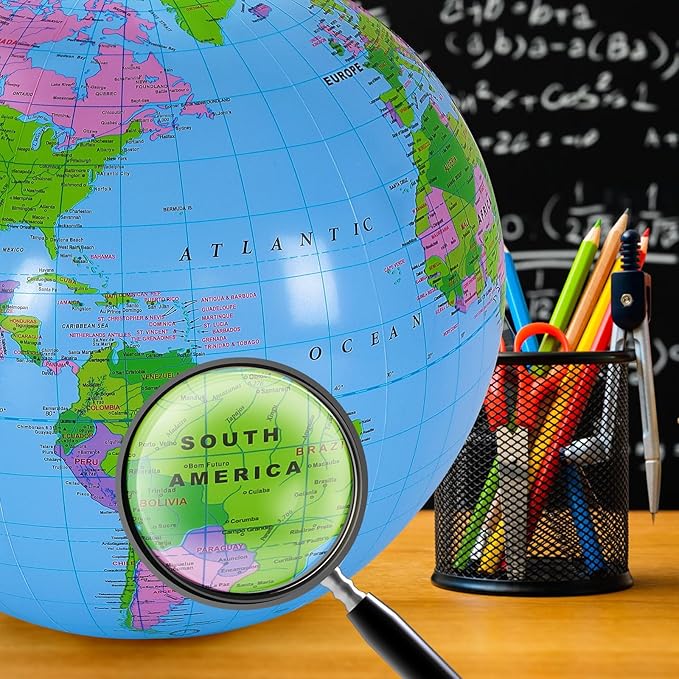 16 Inch Inflatable Globe,Blow up World Globe Beach Ball,Inflatable Earth Beach Ball for Beach Playing or Teaching,Party Bags,Summer Pool Party,PVC Material