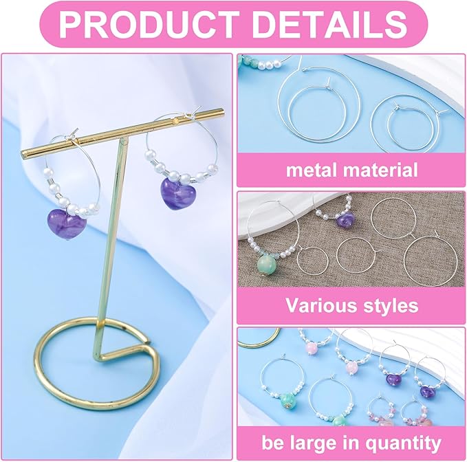 Pndeyo 60pcs Hypoallergenic Earring Beading Hoops, Mix Sizes Round Hoop Earrings Findings, Open Earring Wire Ring Accessories for Jewelry Making- Silver
