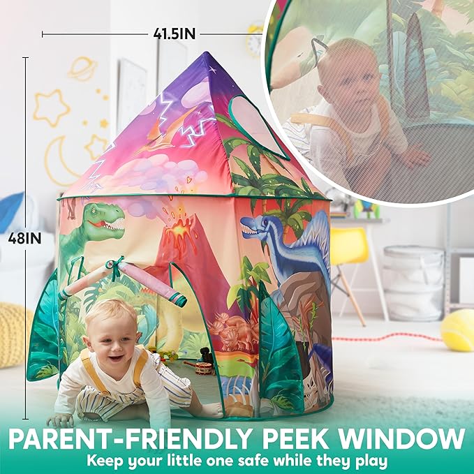 JOYIN Dinosaur Play Tent for Kids, Pop Up Play Tent for Boys & Girls, Kids Indoor Outdoor Dinosaur Playhouse Tent Set for Toddlers Birthday