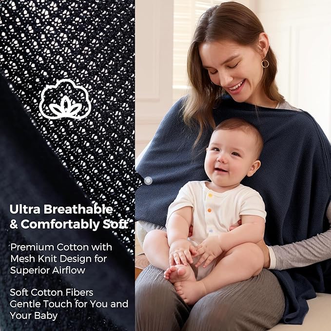 Momcozy Nursing Cover for Breastfeeding, Breathable Soft Privacy Poncho, Multi-Use Stroller Cover, Baby Blanket, and Stylish Scarf, Portable, Includes Laundry Bag