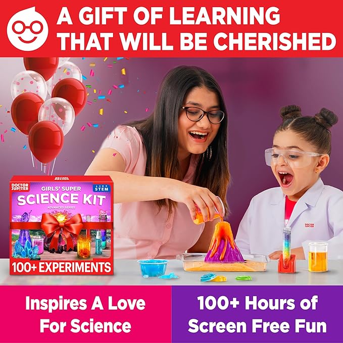 Doctor Jupiter Girls' Super Science Kit for Ages 8-12 | Chemistry Set, STEM Toy Kit with 100+ Experiments | Birthday Gift Ideas for Girls 8,9,10+ Years Old | Learning & Educational Projects