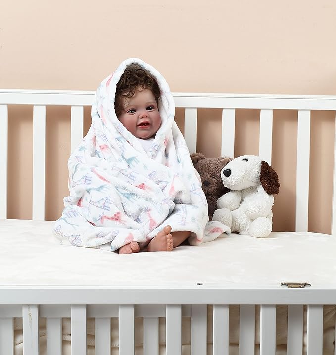 CREVENT Cute Silky Plush Baby Blanket for Girls & Boys Infants Toddlers Newborns Crib Cot Stroller, Giftable Suitable for All Season - Ivory Giraffe