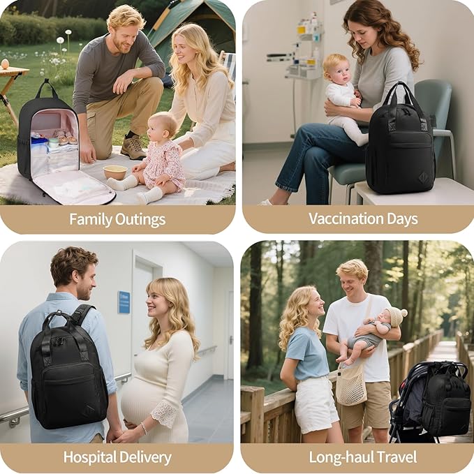 CEI-CEI Diaper Bag Backpack Large Baby Diaper Bag Water-resistant Travel Diaper Backpack for Boys Girls Newborn with Insulated Pockets, Changing Pad, Stroller Straps