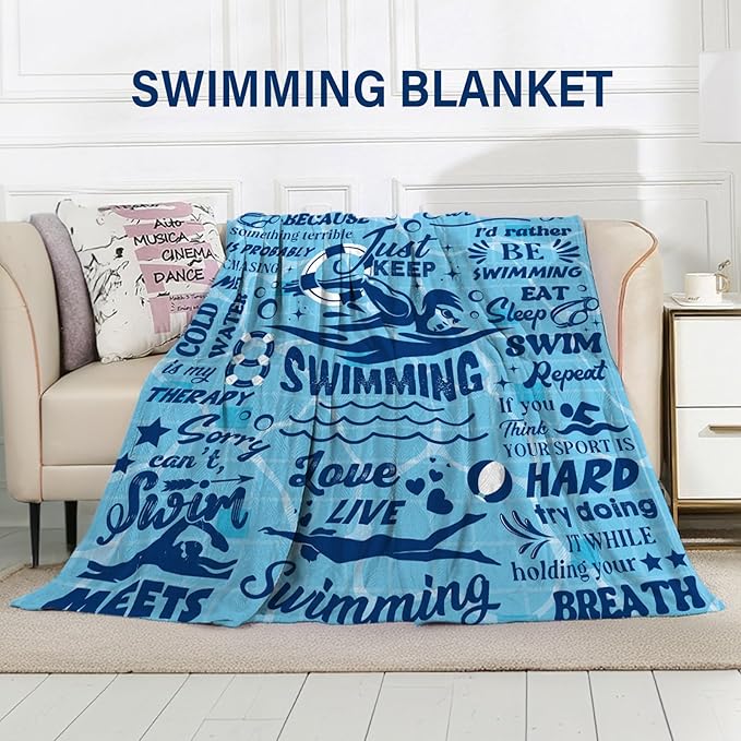 Swim Gifts for Swimmers, Swimming Blanket Gifts for Coach Gifts, Swim Team Gift, Just Keep Swimming, 50" x 60" Swimmer Blanket Christmas Birthday Gift for Men