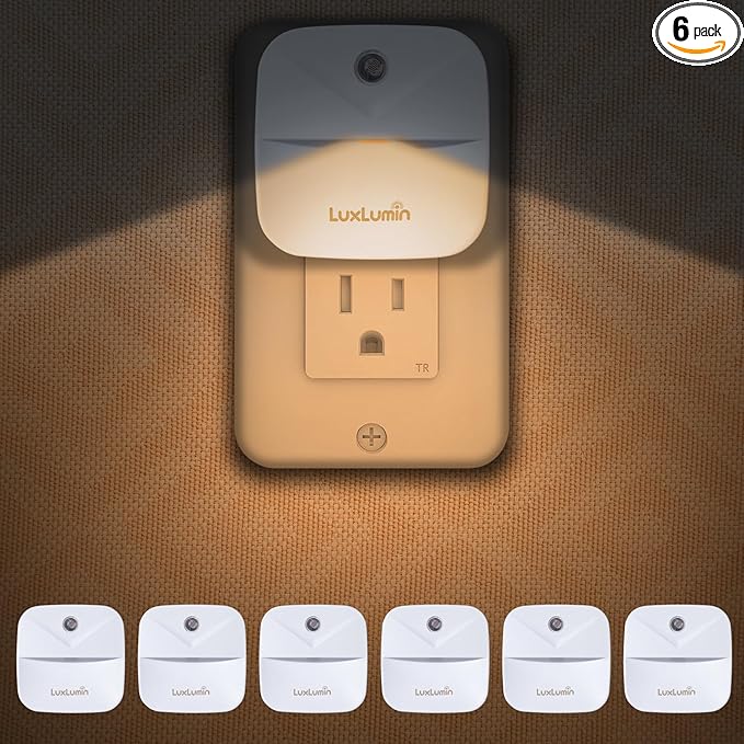 LED Night Lights Plug into Wall with Dusk-to-Dawn Sensor, Automatically Turn on and Off,Night Light for Kids,Bedroom,Bathroom,Stairs,Warm White, 6 Packs